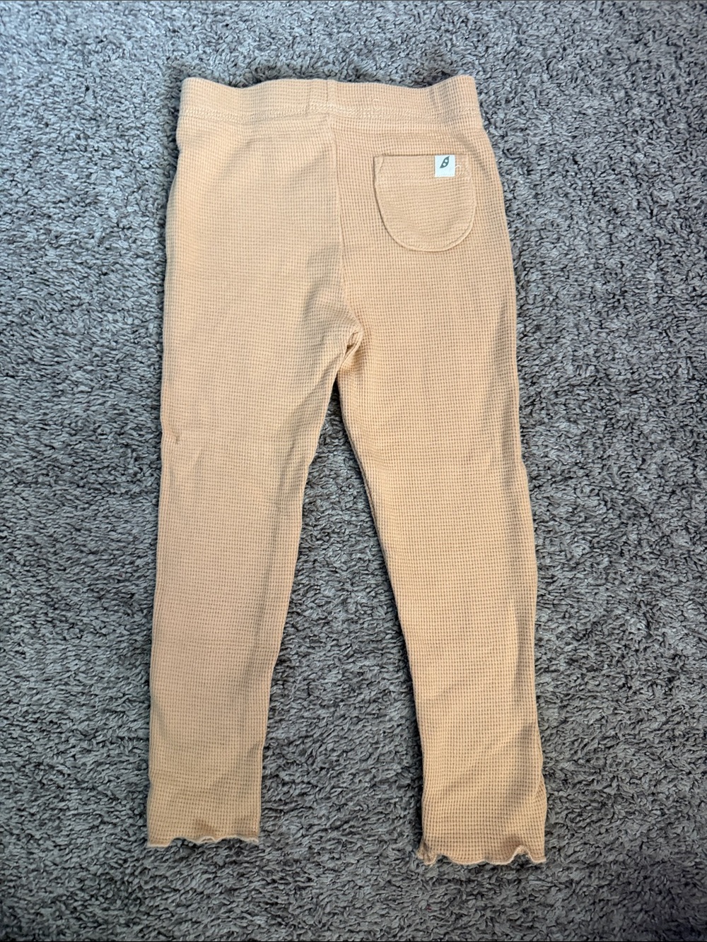 Kids Ribbed Knit Leggings with Button Detail — Beige - Picture 3 of 4